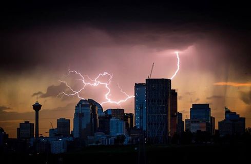 Picture of a bad lightning storm over Calgary Alberta